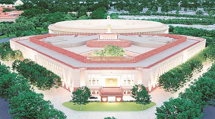 A model of the new Parliament building which is estimated to cost Rs 971 crore. (PTI)