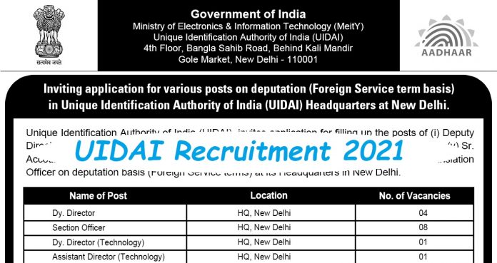 UIDAI Recruitment 2021: Good News! Vacancy has come out for various posts in UIDAI, know how can apply