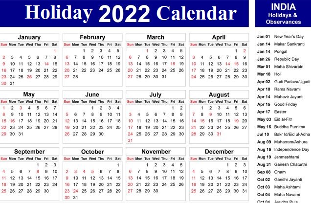 National Holidays 2022 Calendar Holiday List 2022 | Bank Holiday List 2022 | Full List - Afpr
