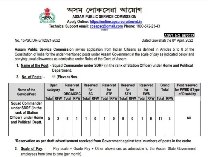 APSC Recruitment 2022: Recruitment for the posts of Squad Commander and Station Officer, salary more than 60,000, apply soon here