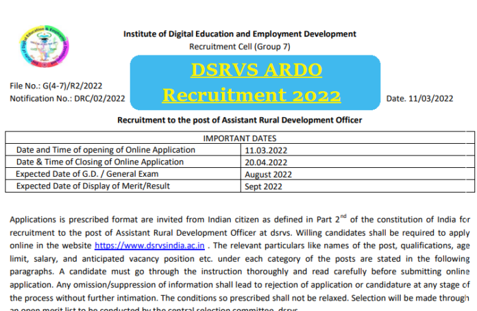 DSRVS ARDO Recruitment 2022: Vacancy for 2659 posts for 12th pass, salary will be good, this is the easy way to apply