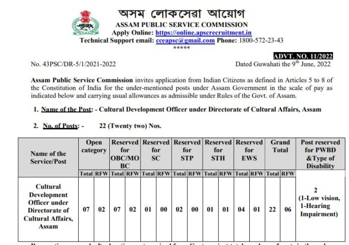 APSC Recruitment 2022: Recruitment for the posts of Cultural Development Officer, salary more than 60,000, apply here