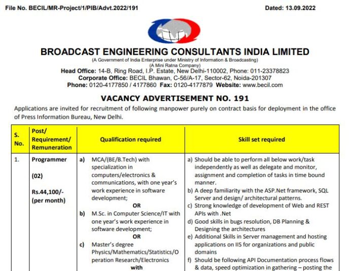 BECIL Recruitment 2022: Golden opportunity to get job in BECIL, salary up to Rs 44100, see details