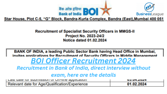 BOI ऑफिसर भर्ती 2024: बैंक ऑफ इंडिया में भर्ती, बिना परीक्षा सीधे इंटरव्यू, ये है डिटेल्स