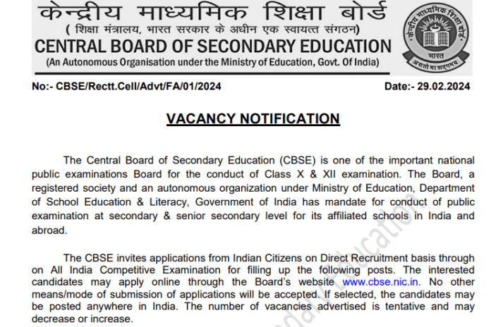 CBSE Recruitment 2024: CBSE has announced recruitment for 118 posts of Group A, B and C, Details here