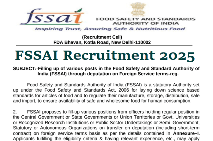 FSSAI Recruitment 2025: Golden opportunity to become a manager & officer in FSSAI, will get 2.1 lakh salary, know selection & others details