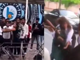 Two girls fight in the middle of the street over making a reel with their boyfriend, hair pulled and kicked and punched