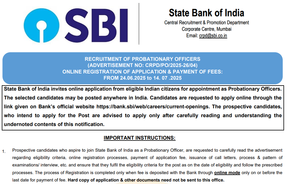 SBI PO Recruitment 2025: Bumper vacancy for graduates in State Bank, salary will be more than 85000, apply here