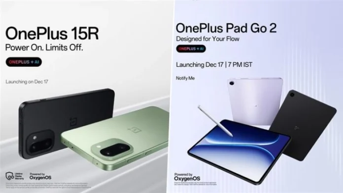 OnePlus 15R smartphone and OnePlus Pad Go 2 tablet official India launch.